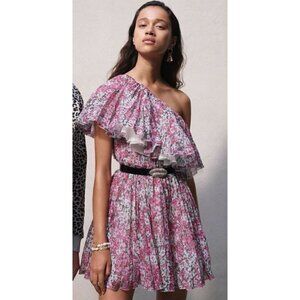 Giambattista Valli x H&M One Shoulder Ruffle Floral Chiffon Dress Pink Size 4